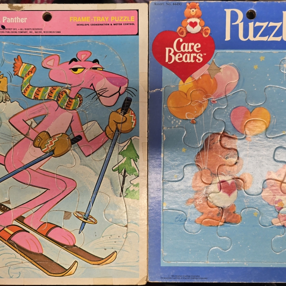 Vintage Puzzles 1977 Pink Panther & 1983 Care Bears